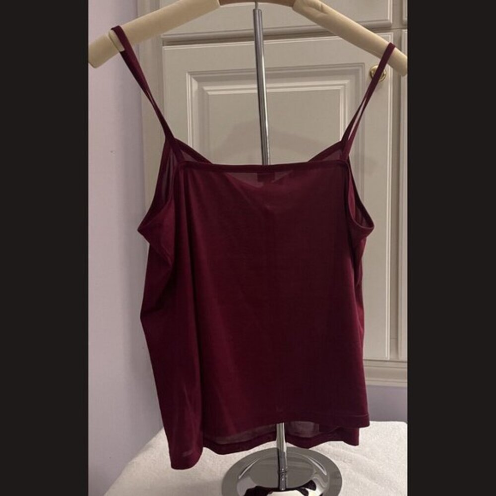 Womens Burgundy Sheer‎ Cami Tank Top Spaghetti Straps Size PL - Picture 3 of 3